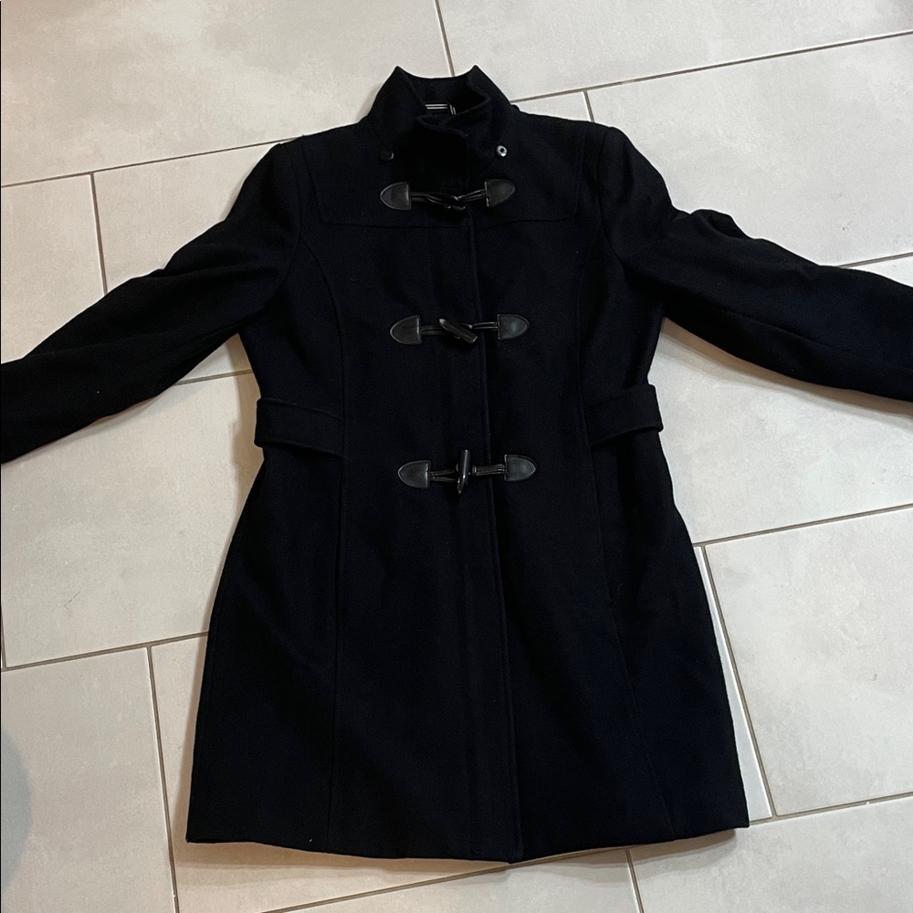 Nautica Wool Blend Toggle Coat Black Women’s Medium Winter Jacket, high collar!